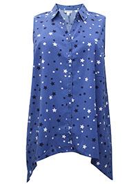 BLUE Sleeveless Star Print Hanky Hem Blouse - Plus Size 20/22 to 40 (US 1X to 6X)
