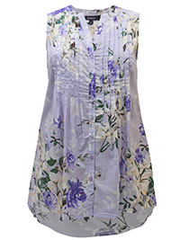 LILAC Sleeveless Romantic Rose Button Down Tunic Shirt - Plus Size 14 to 34 (US 12W to 32W)