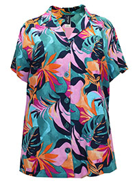 MULTI Tropical Leaf Button Front Beach Shirt - Plus Size 16/18 to 24/26 (US 14/16 to 22/24)