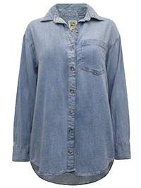 LIGHT-DENIM Lyocell Denim Long Sleeve Shirt - Plus Size 14 to 22