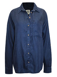 INDIGO Lyocell Denim Roll Sleeve Shirt - Plus Size 16 to 22