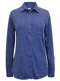 NAVY Pure Cotton Roll Sleeve Blouse - Size 6 to 16