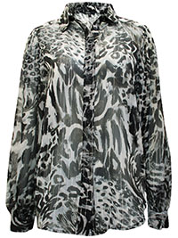 BLACK Animal Print Chiffon Blouse - Plus Size 16 to 18