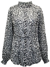 GREY Animal Print High Neck Semi Sheer Blouse - Size 12 to 14