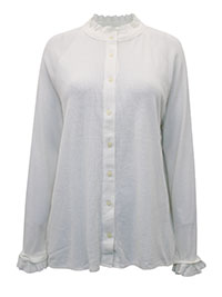 IVORY Frill Trimmed High Neck Textured Blouse - Size 12 to 14 (M to L)