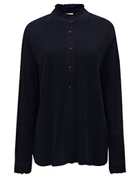 NAVY Frill Trimmed High Neck Textured Blouse - Size 8 to 18 (XS to XXL)