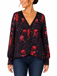 Mulberry Floral Print Lace Trimmed Blouse - Size 10 to 14