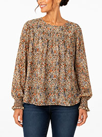 Vintage Floral Boho Ladder Trim Blouse - Size 12 to 14