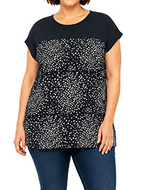 BLACK Speckled Spot Print Short Sleeve Top - Size 10