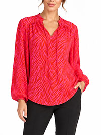 PINK RED Zebra Print Tie Neck Blouse - Size 12 to 20