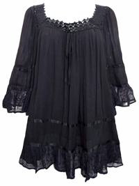 eaonplus BLACK Lace Trim Crinkle Crochet Ribbon Blouse - Plus Size 18/20