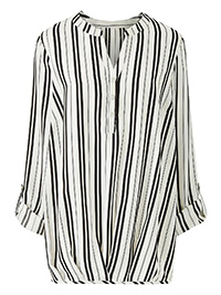 BLACK Striped Tab Sleeve Blouse - Plus Size 16 to 24