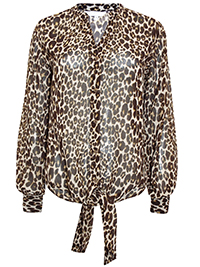 COFFEE Animal Print Tie Front Blouse - Size 10 to 22