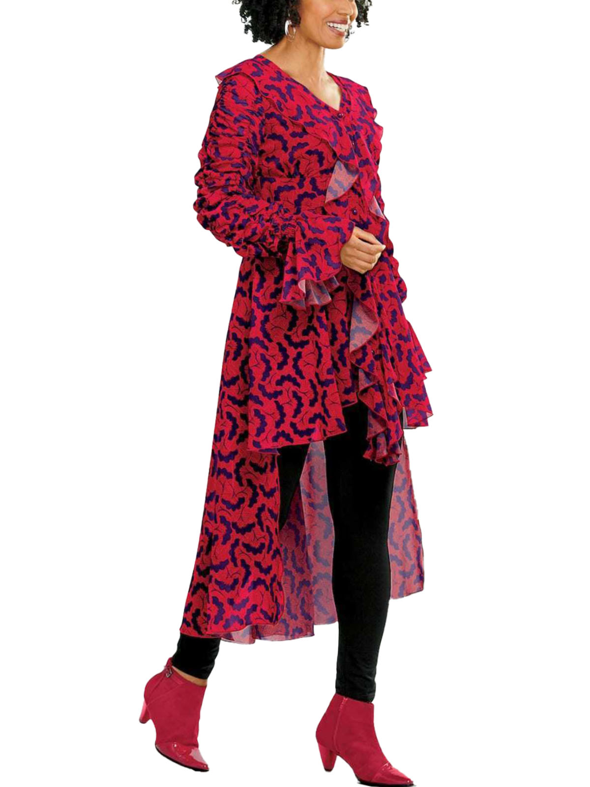 ASHRO RED Alameda Ruffle Front HiLow Tunic Size 8/10 to 26/28