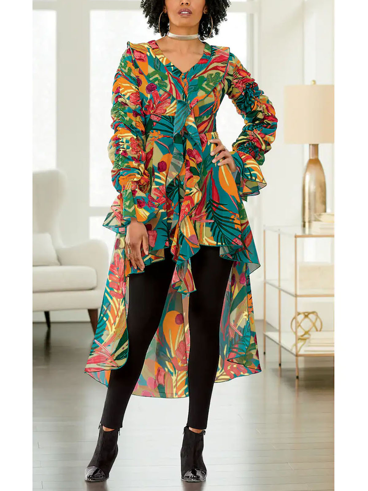 ASHRO ASSORTED Alameda Ruffle Front HiLow Tunic Plus Size 18/20