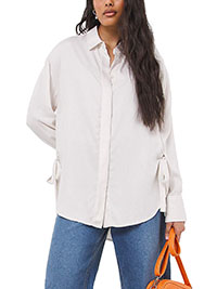 STONE Long Sleeve Tie Side Shirt - Plus Size 14 to 22