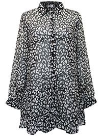 BLACK Animal Print Semi Sheer Tiered Shirt - Plus Size 14 to 28