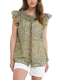 GREEN Ditsy Print Button Through Blouse - Plus Size 12 to 22