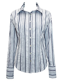 White Classic Collar Long Sleeve Pinstripe Shirt - Size 12 to 22