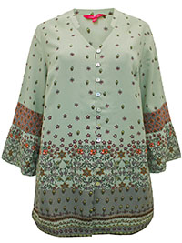 SAGE Button Through Border Print Blouse - Plus Size 12 to 32