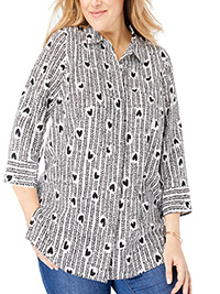 BLACK Heart Print Elbow Sleeve A-Line Blouse - Plus Size 20/22 to 28/30 (US L to 2X)