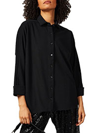 BLACK Button Through Turn Up Cuff Blouse - Size M to XXL