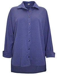 NAVY Button Through Turn Up Cuff Blouse - Size M to L
