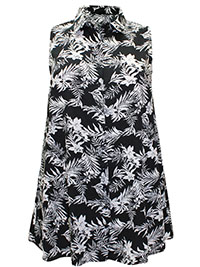 Curve BLACK WHITE Tropical Floral Sleeveless Swing Shirt - Plus Size 18 to 30/32