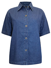 BLUE-DENIM Pure Cotton Short Sleeve Denim Shirt - Plus Size 16 to 20 (US S to L) BLUE-DENIM Pure Cotton Short Sleeve Denim Shirt - Plus Size 16 to 20 (US S to L)
