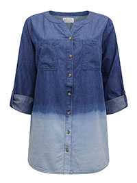 BLUE Pure Cotton Dip Dye Denim Shirt - Plus Size 16 to 28 (US M to 4X) BLUE Pure Cotton Dip Dye Denim Shirt - Plus Size 16 to 28 (US M to 4X)