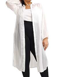 WHITE Sheer Longline Striped Shirt - Size 10 to 24