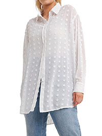 WHITE Relaxed Oversized Dip Back Dobby Shirt - Size 10 to 26