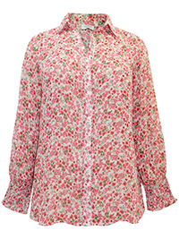 PINK Floral Print Shirred Cuff Blouse - Plus Size 12 to 32