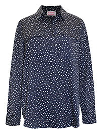 NAVY Polka Dot Print Pocket Blouse - Plus Size 14 to 20 (XL to 4XL)