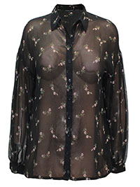 BLACK Floral Oversized Gathered Back Blouse - Plus Size 16 to 24