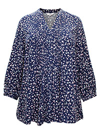 NAVY Printed 3/4 Sleeve Pintuck Blouse - Plus Size 14 to 26