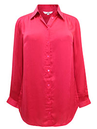 RED Long Sleeve Curved Hem Blouse - Plus Size 12 to 30