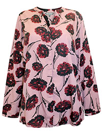 PINK Floral Print Notch Neck Blouse - Size 10 to 24