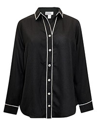 BLACK Contrast Piping Long Sleeve Shirt - Plus Size 12 to 22