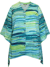 AQUA Watercolour Stripe Hanky Hem Button Front Fresh Angle Blouse - Plus Size 16/18 to 40 (US 0X to 6X)