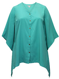 GREEN Hanky Hem Button Front Fresh Angle Blouse - Plus Size 16/18 to 32/34 (US 0X to 4X)