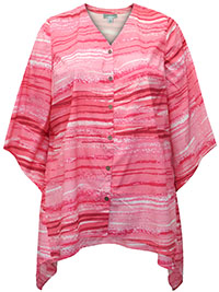 CORAL PINK Watercolour Stripe Hanky Hem Button Front Fresh Angle Blouse - Plus Size 16/18 to 40 (US 0X to 6X)