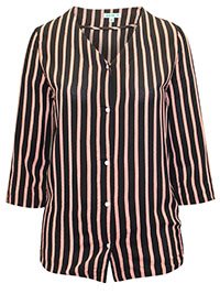 BLACK Vertical Stripe 3/4 Sleeve Woven Blouse - Size 10 to 24 (WU 36 to 50)