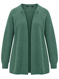 GREEN Open Front Ribbed Knit Cardigan - Size 12 to 22
