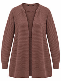 LIGHT BROWN Open Front Ribbed Knit Cardigan - Size 14 to 20