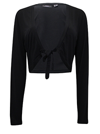 BLACK Tie Front Jersey Shrug - Size 10/12 to 14/16 (S to M)