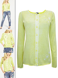 YELLOW Pure Cotton Pigment Dye Button Through Cardigan - Size 8 to 18 (EU 34 to 44)