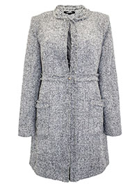 DKNY GREY-MARL Ruffle Trim Topper Coat - Size 10 to 16