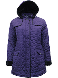 PURPLE Hooded Diamond Quilted Coat - Plus Size 20 to 26