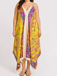 MULTI Sleeveless Scarf Print Hanky Hem Dress - Plus Size 12 to 24/26 (S to 3X)